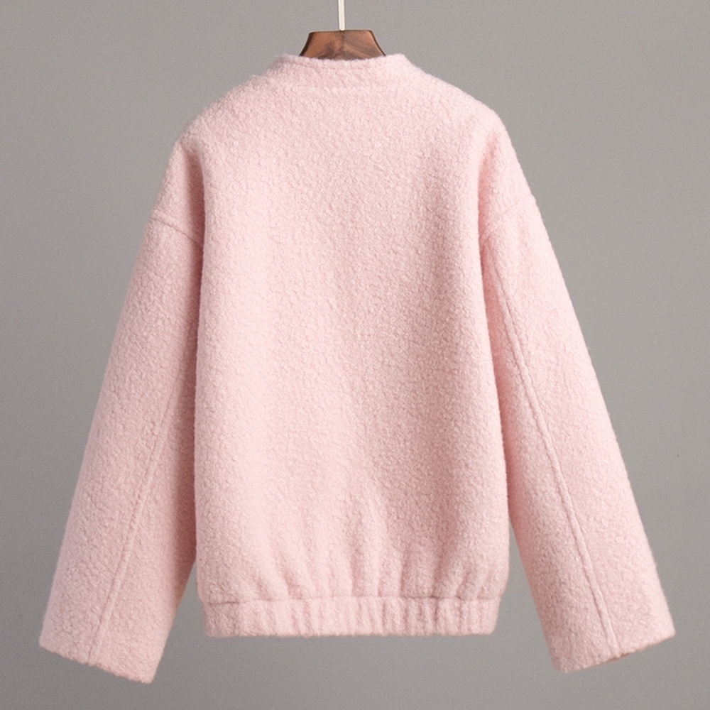 Pink Short Fur Jacket Coat For Women Autumn Winter Casual Stand Collar - Picture 8 of 9